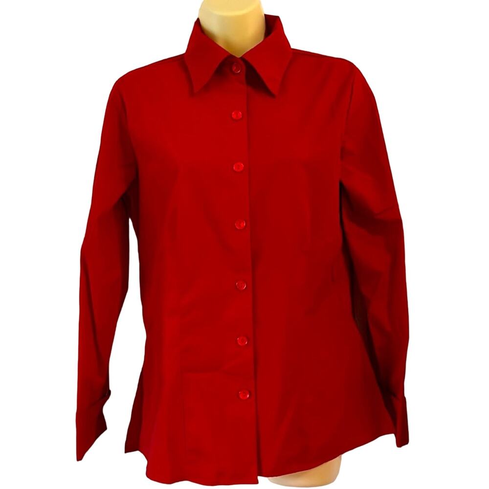 Rag Red Button Front Blouse Woman Size Small Preppy Fitted Office Basic